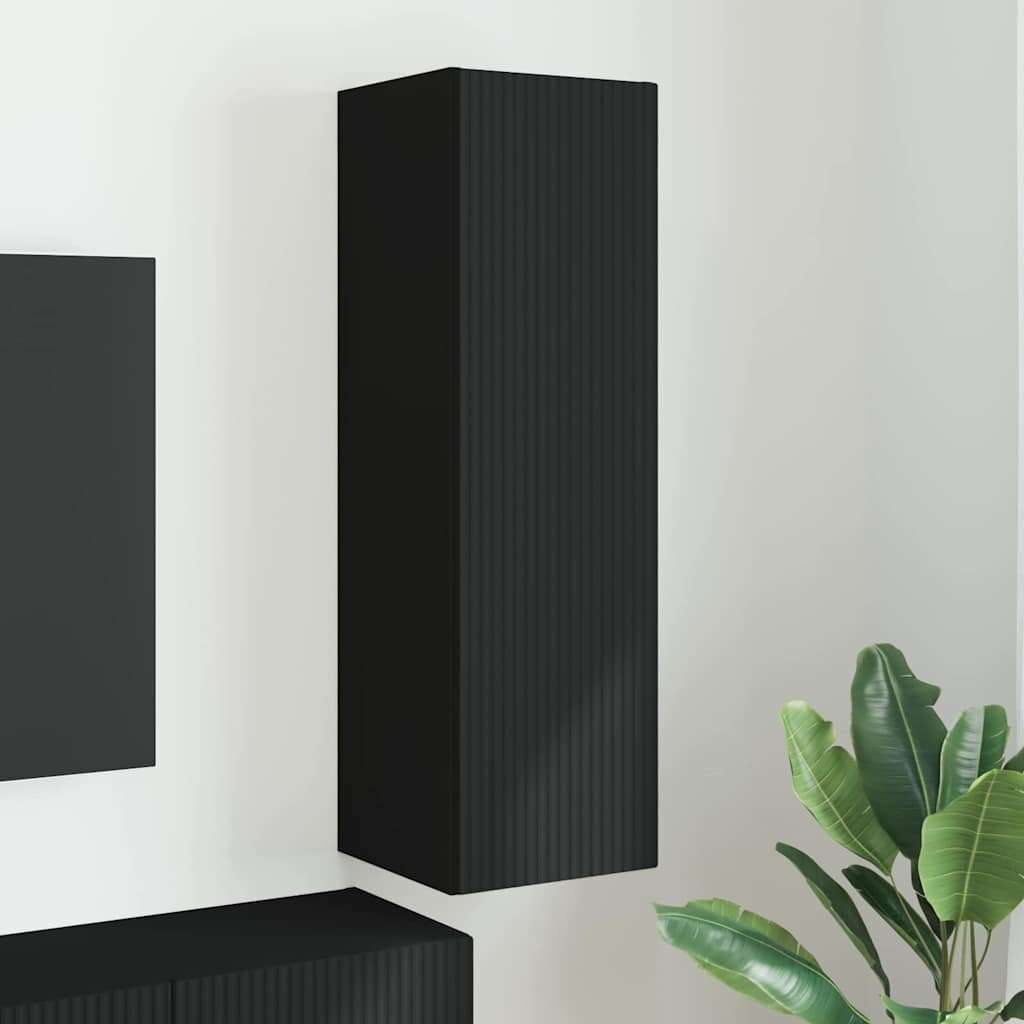 vidaXL TV стенен шкаф 30 x 31 x 100 см Черно Инженерна дървесина