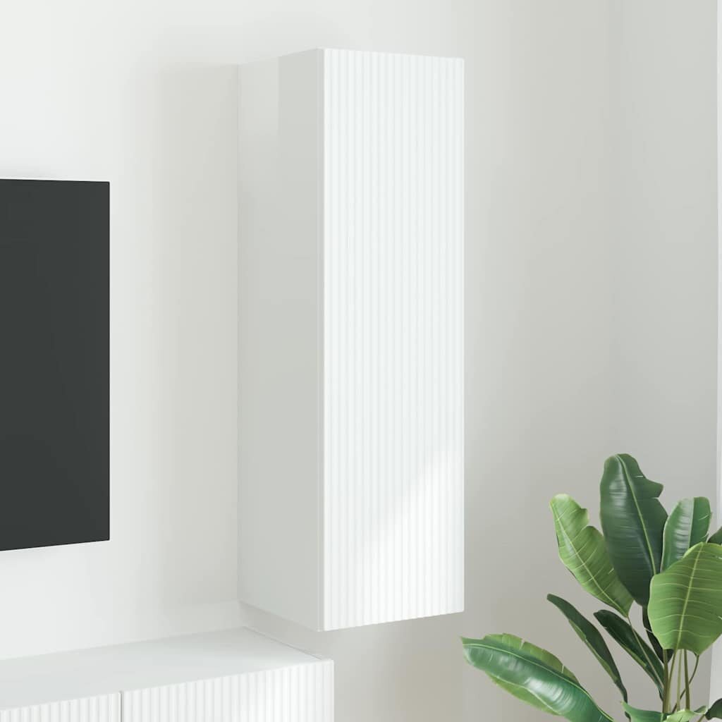 vidaXL TV стенен шкаф 30 x 31 x 100 см Гланц бяло Инженерна дървесина