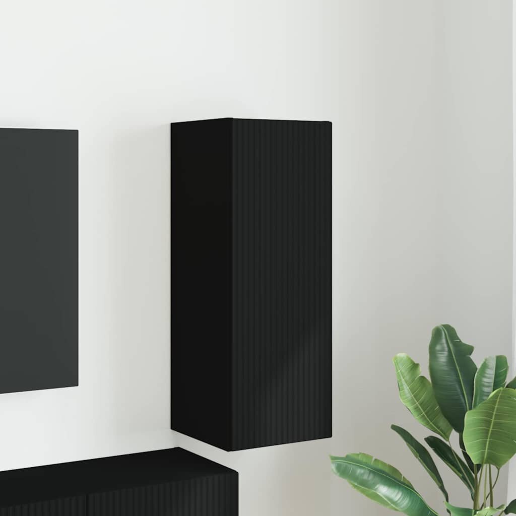 vidaXL TV стенен шкаф 30 x 31 x 80 см Черно Инженерна дървесина