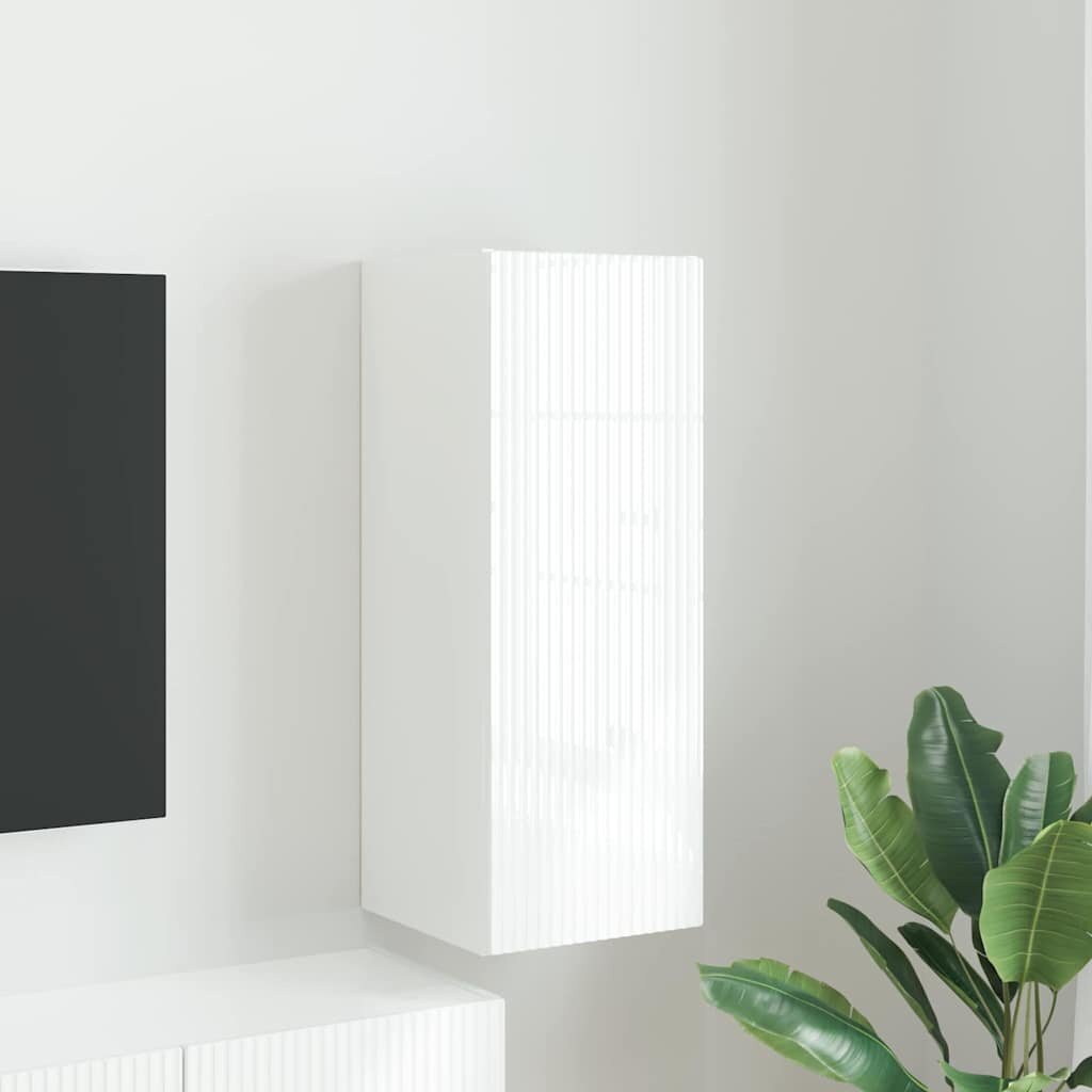 vidaXL TV стенен шкаф 30 x 31 x 80 см Гланц бяло Инженерна дървесина