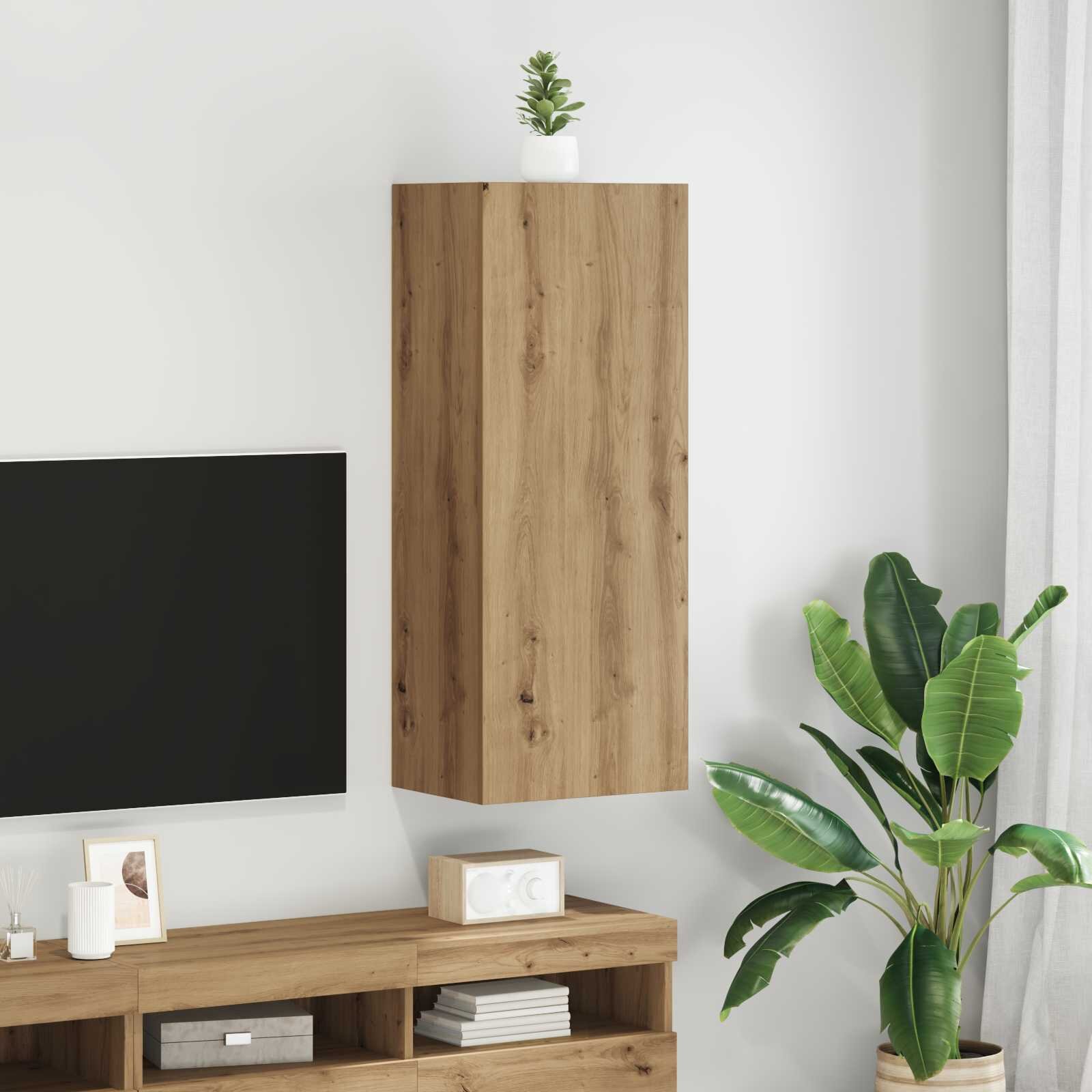 vidaXL TV стенен шкаф 405 x 30 x 102 см Дъб Инженерна дървесина