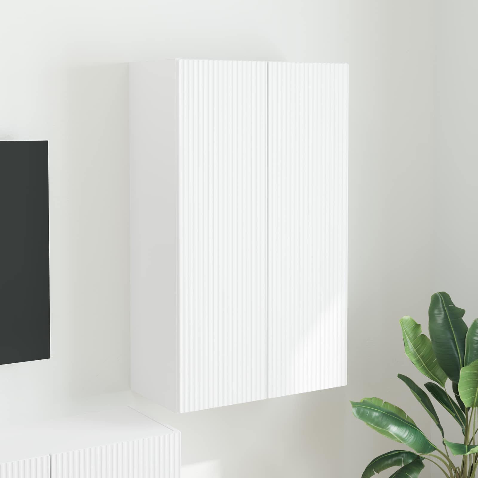 vidaXL TV стенен шкаф 595 x 31 x 100 см Бяло Инженерна дървесина