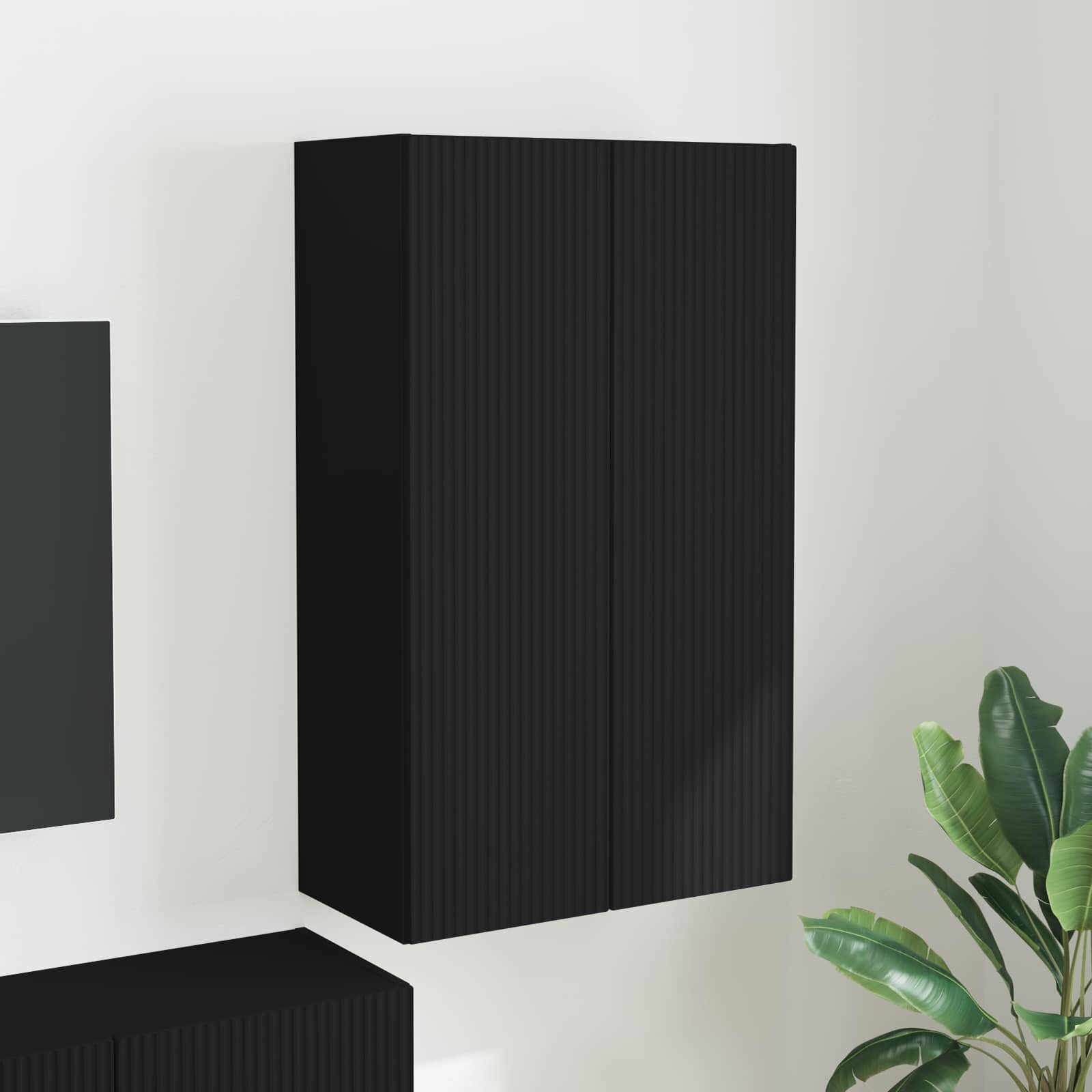 vidaXL TV стенен шкаф 595 x 31 x 100 см Черно Инженерна дървесина