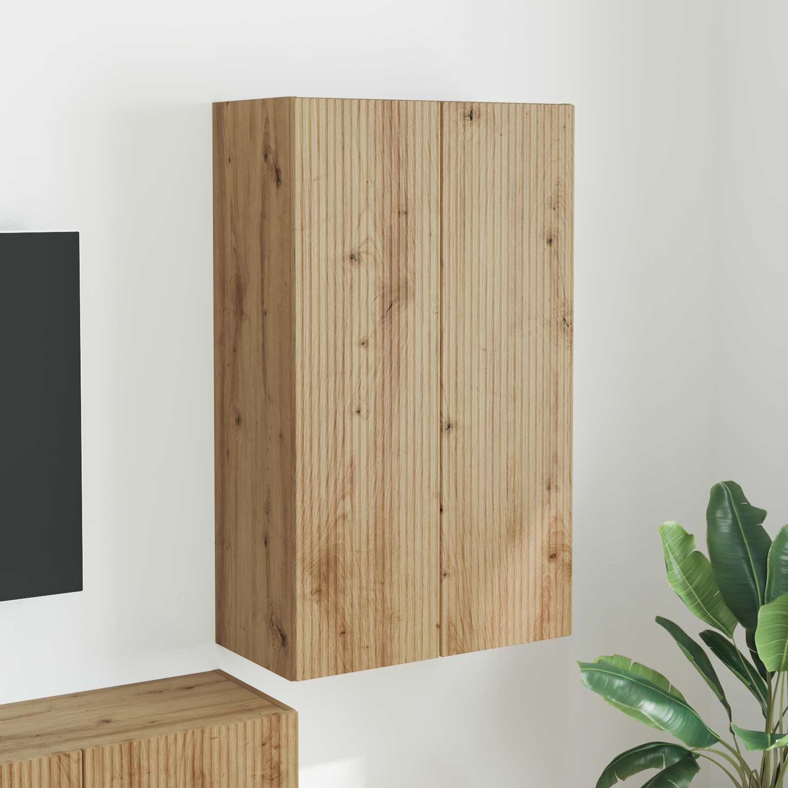 vidaXL TV стенен шкаф 595 x 31 x 100 см Дъб Инженерна дървесина