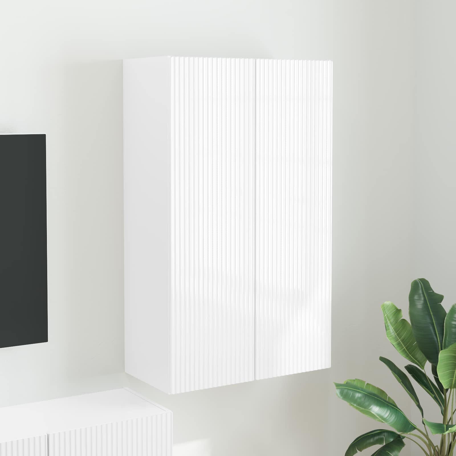 vidaXL TV стенен шкаф 595 x 31 x 100 см Лъскаво бяло