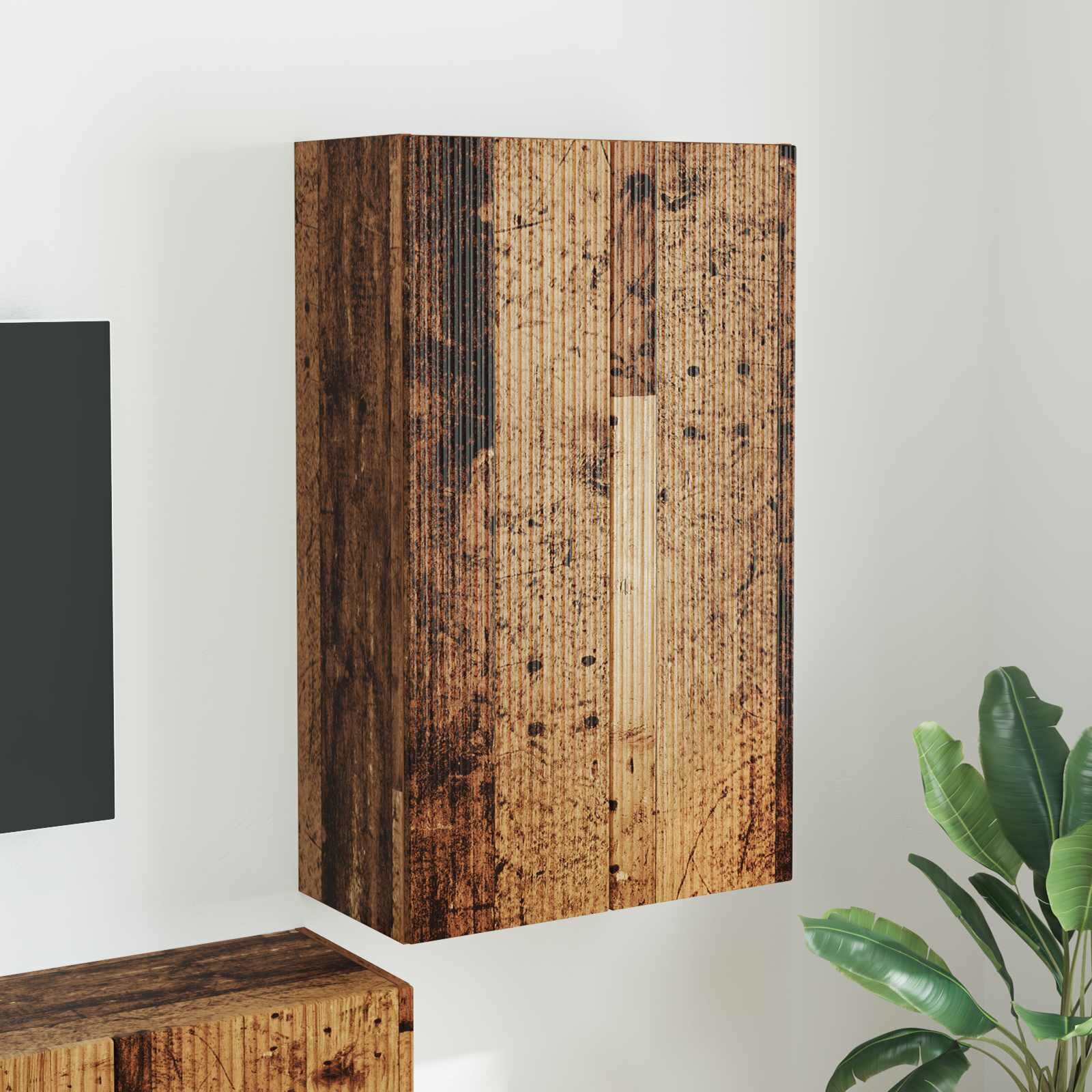 vidaXL TV стенен шкаф 595 x 31 x 100 см Старо дърво