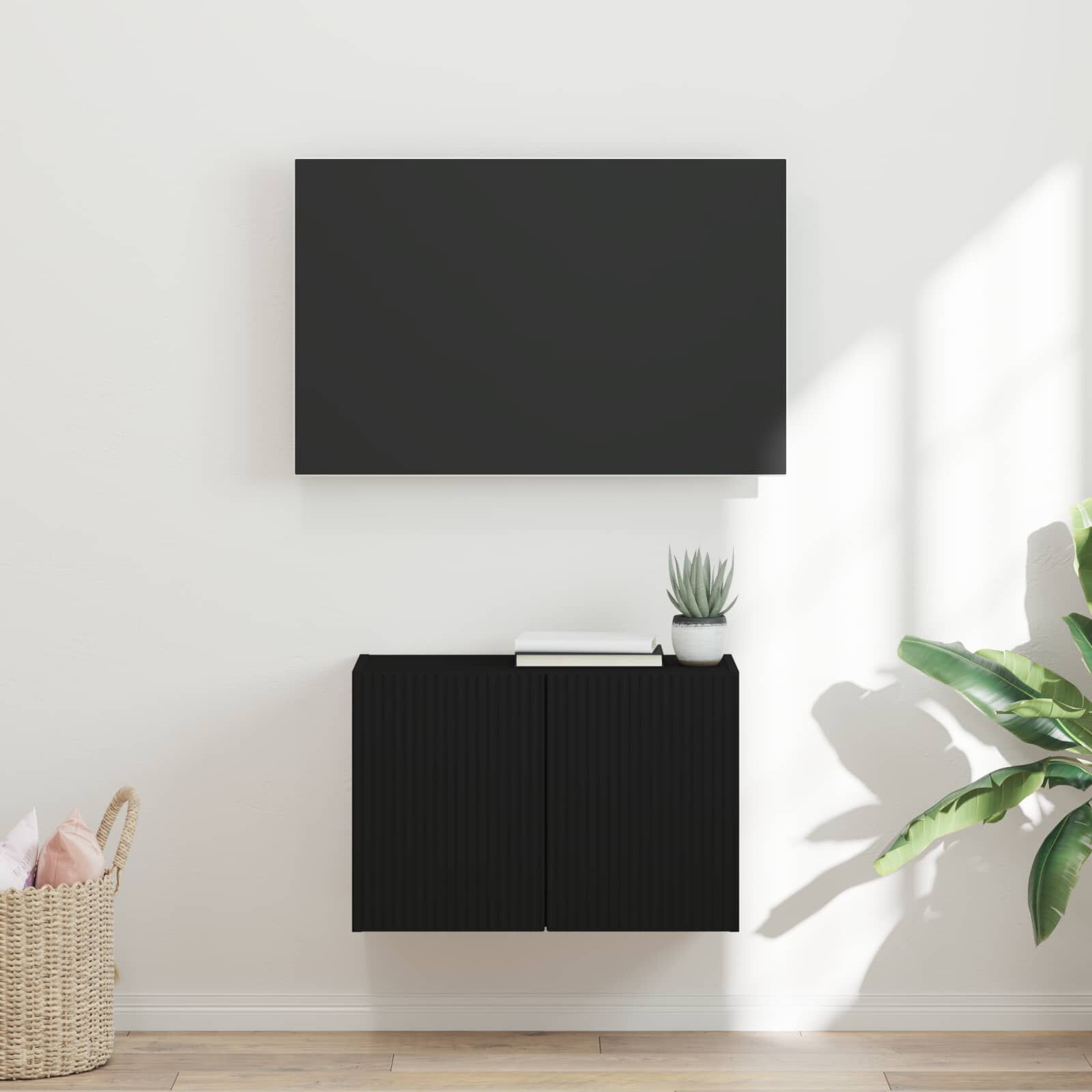 vidaXL TV стенен шкаф 595 x 31 x 40 см Черно Инженерна дървесина