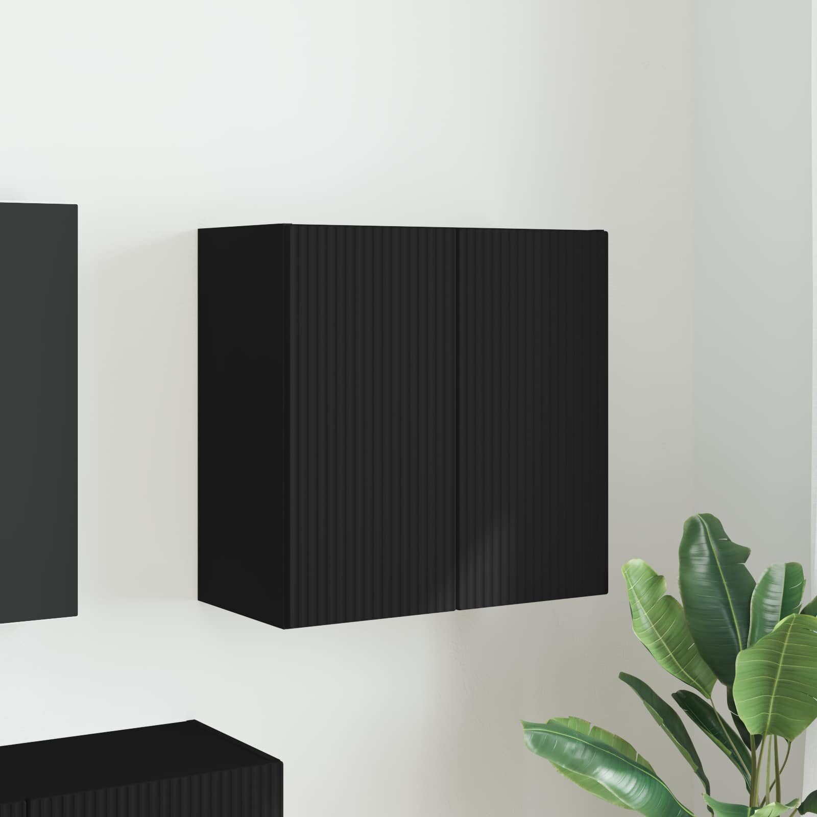vidaXL TV стенен шкаф 595 x 31 x 60 см Черно Инженерна дървесина