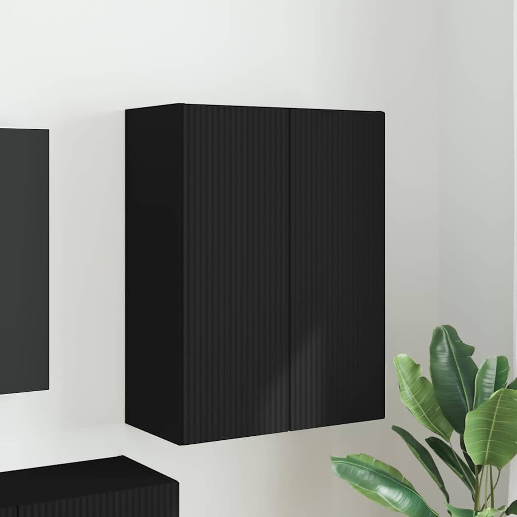 vidaXL TV стенен шкаф 595 x 31 x 80 см Черно Инженерна дървесина