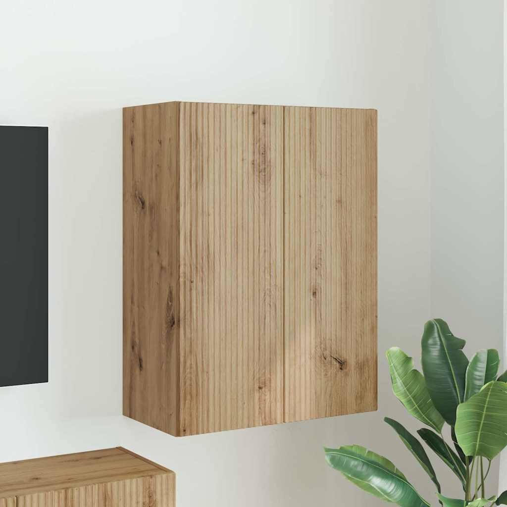 vidaXL TV стенен шкаф 595 x 31 x 80 см Дъб Инженерна дървесина