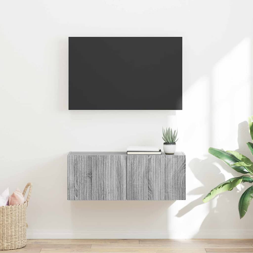 vidaXL TV стенен шкаф 785 x 30 x 295 cm Сив Сонома