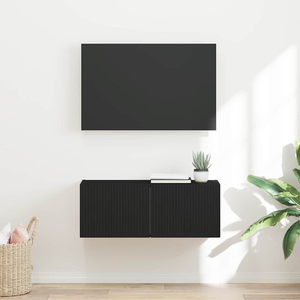 vidaXL TV стенен шкаф 785 x 31 x 295 см Черно Инженерна дървесина