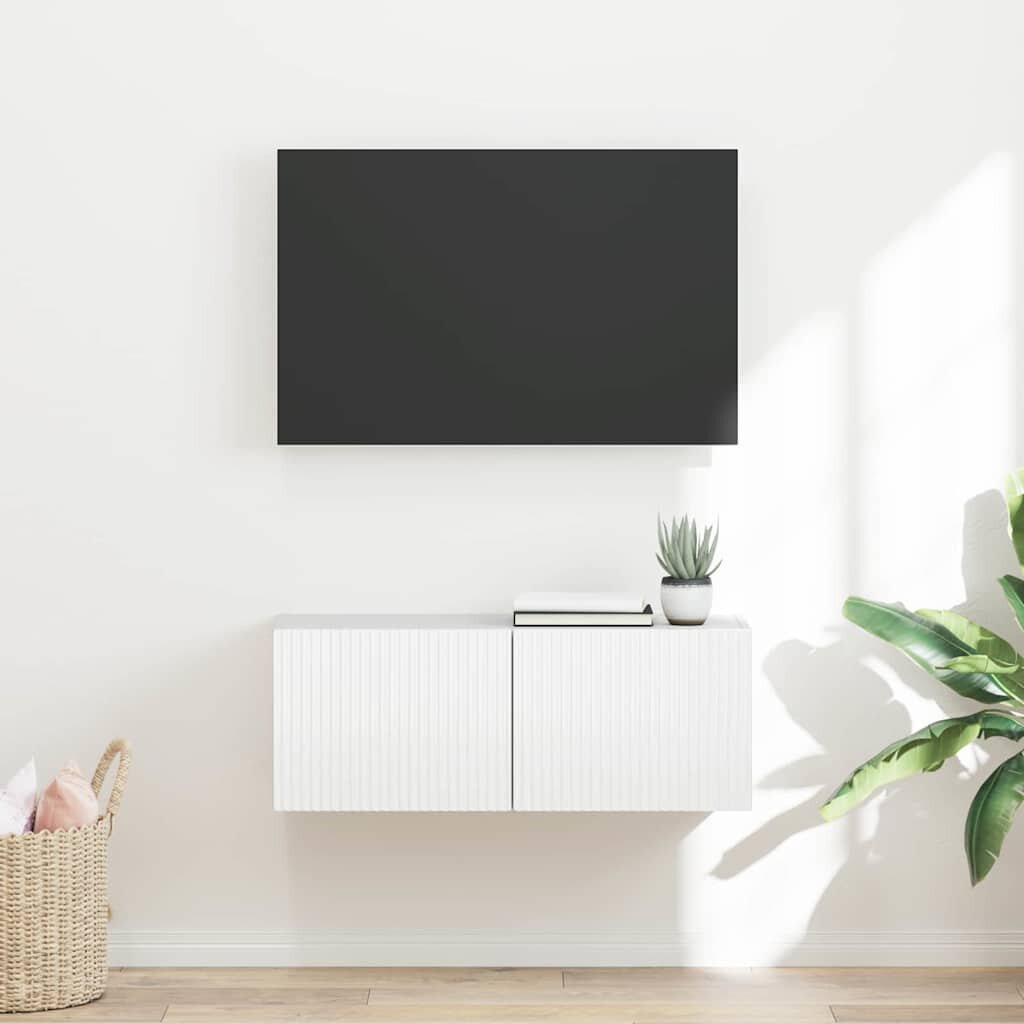 vidaXL TV стенен шкаф 785 x 31 x 295 см Гланц бяло