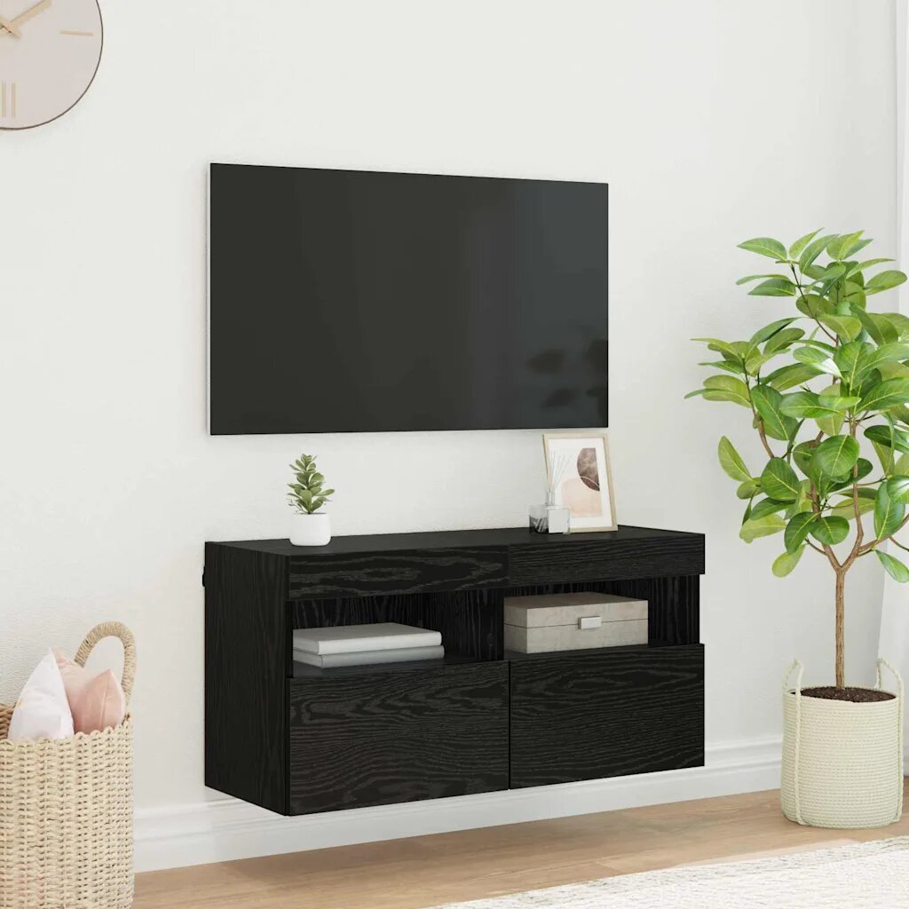 vidaXL TV стенен шкаф 80 х 30 х 40 см Черния дъб Инженерна дървесина