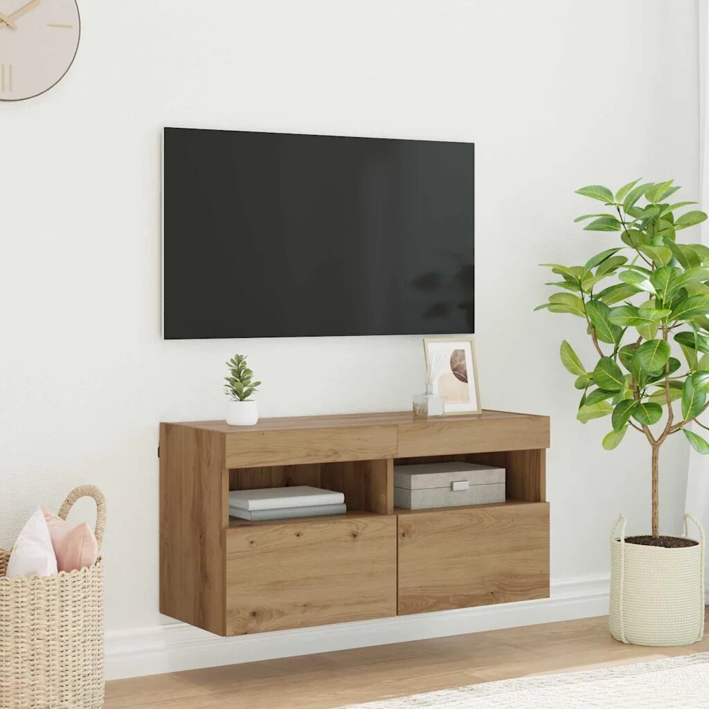vidaXL TV стенен шкаф 80 х 30 х 40 см Дъб Инженерна дървесина