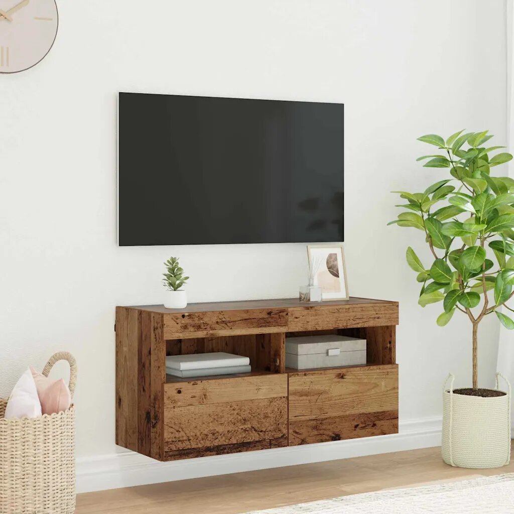 vidaXL TV стенен шкаф 80 х 30 х 40 см Старо дърво Инженерна дървесина