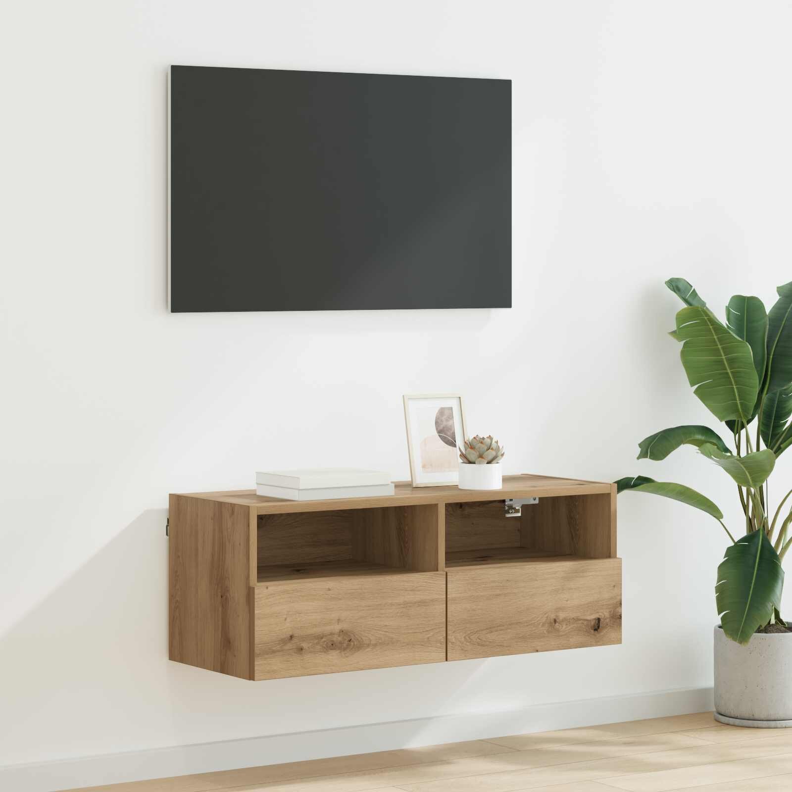 vidaXL TV стенен шкаф 80 x 30 x 30 см Дъб Инженерна дървесина