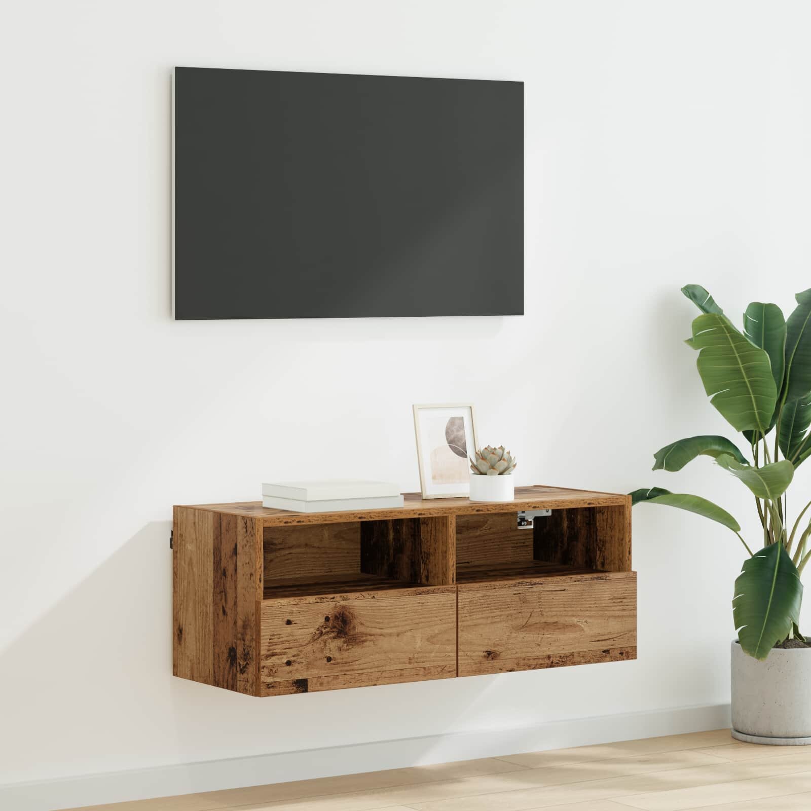 vidaXL TV стенен шкаф 80 x 30 x 30 см Старо дърво Инженерна дървесина