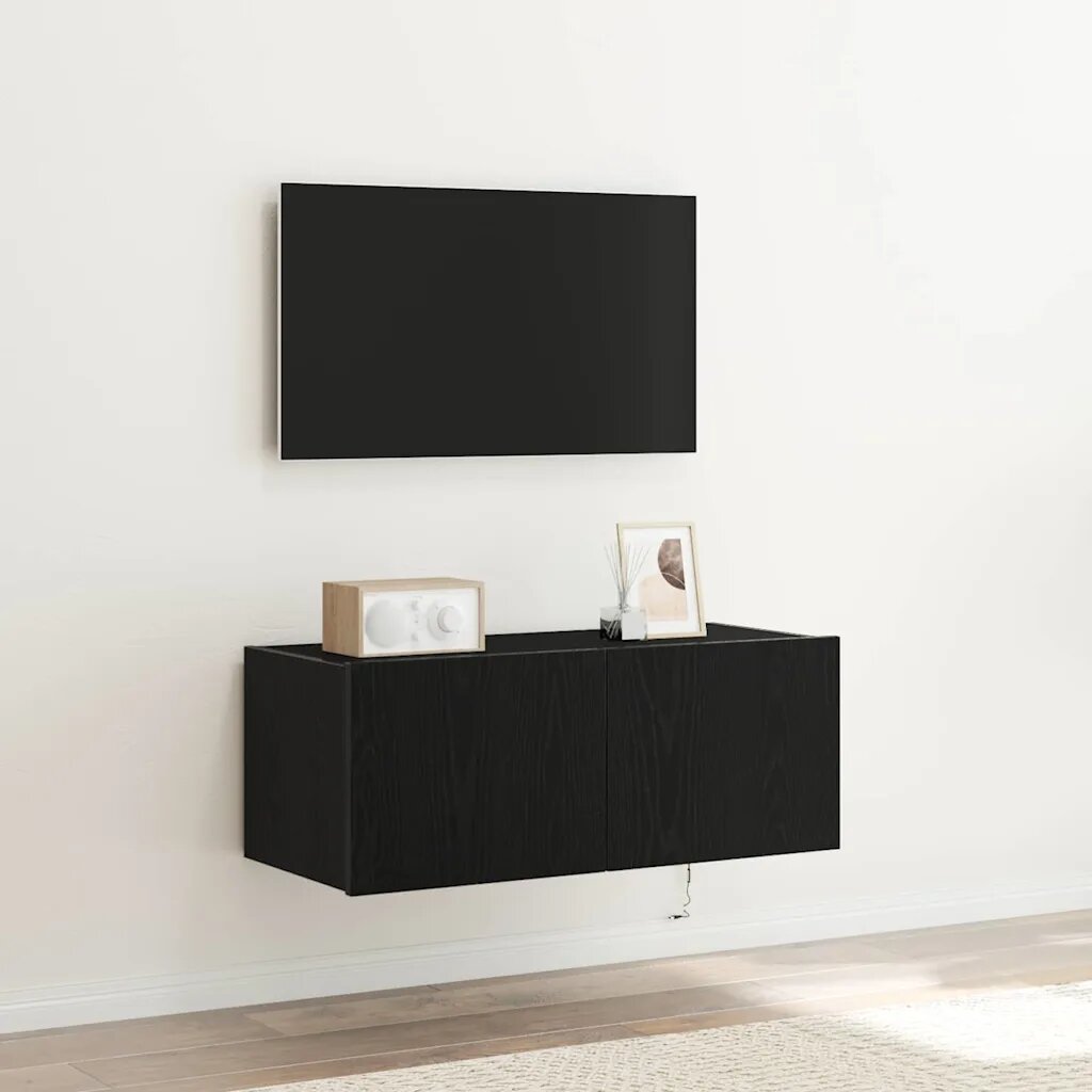 vidaXL TV стенен шкаф 80 x 35 x 31 cm Черния дъб Инженерна дървесина