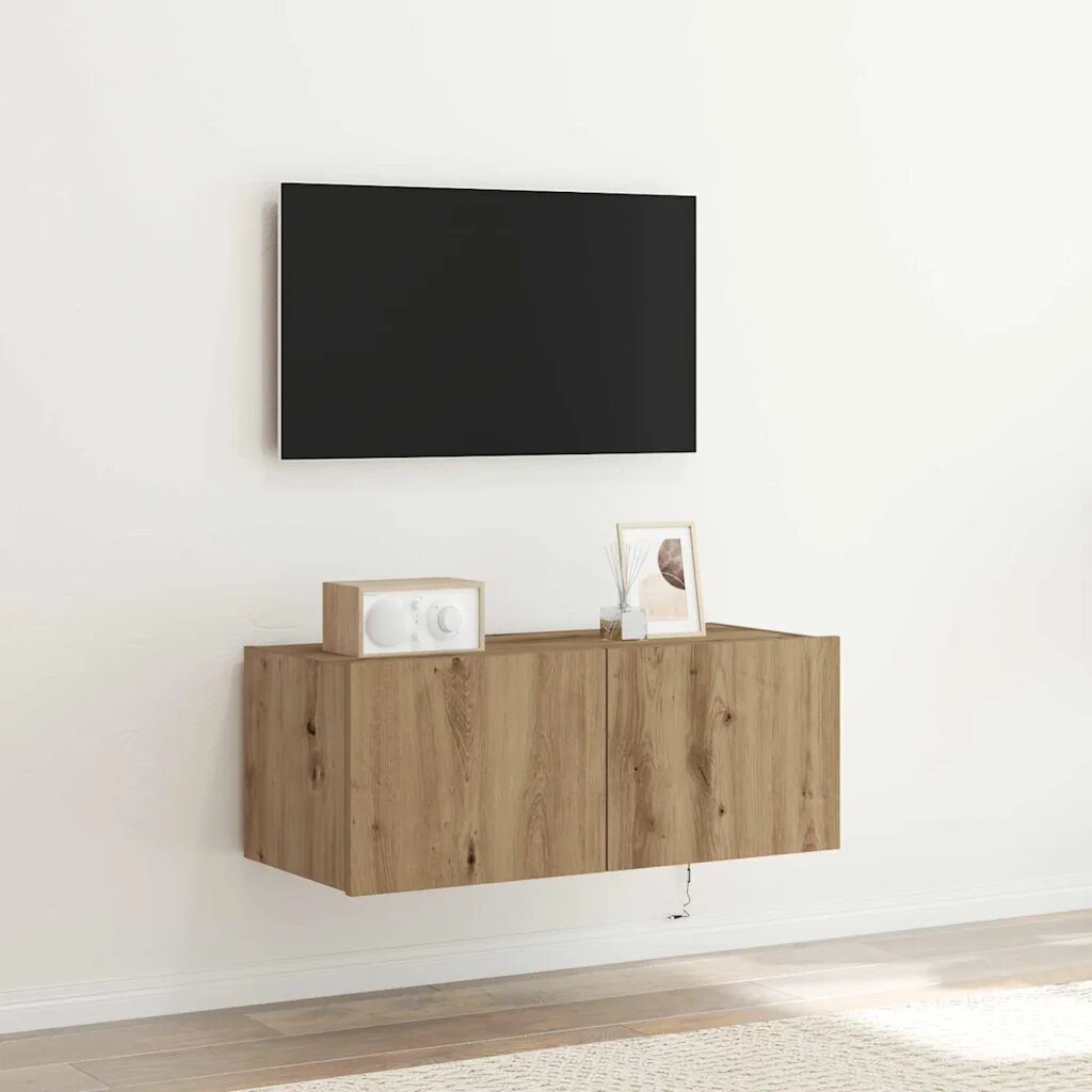 vidaXL TV стенен шкаф 80 x 35 x 31 cm Дъб Инженерна дървесина