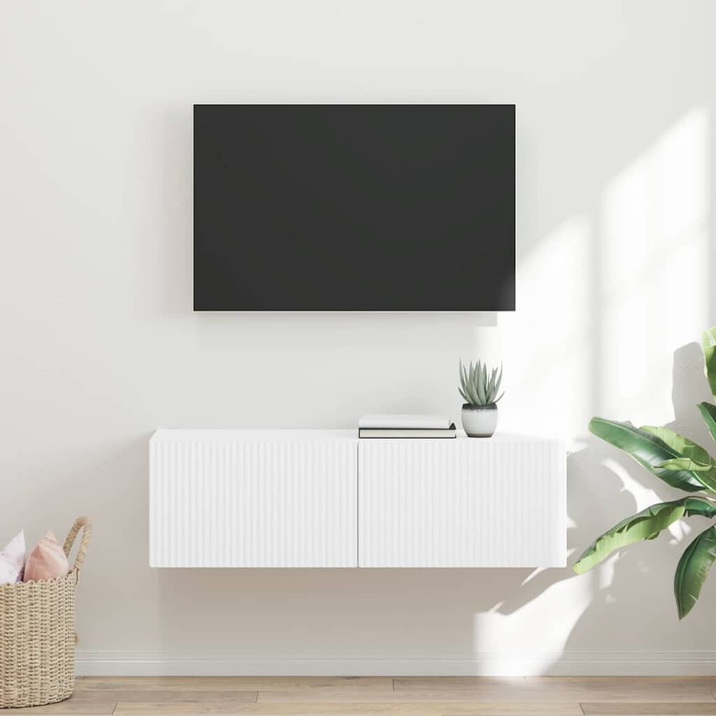 vidaXL TV стенен шкаф 98 x 31 x 295 см Бяло Инженерна дървесина