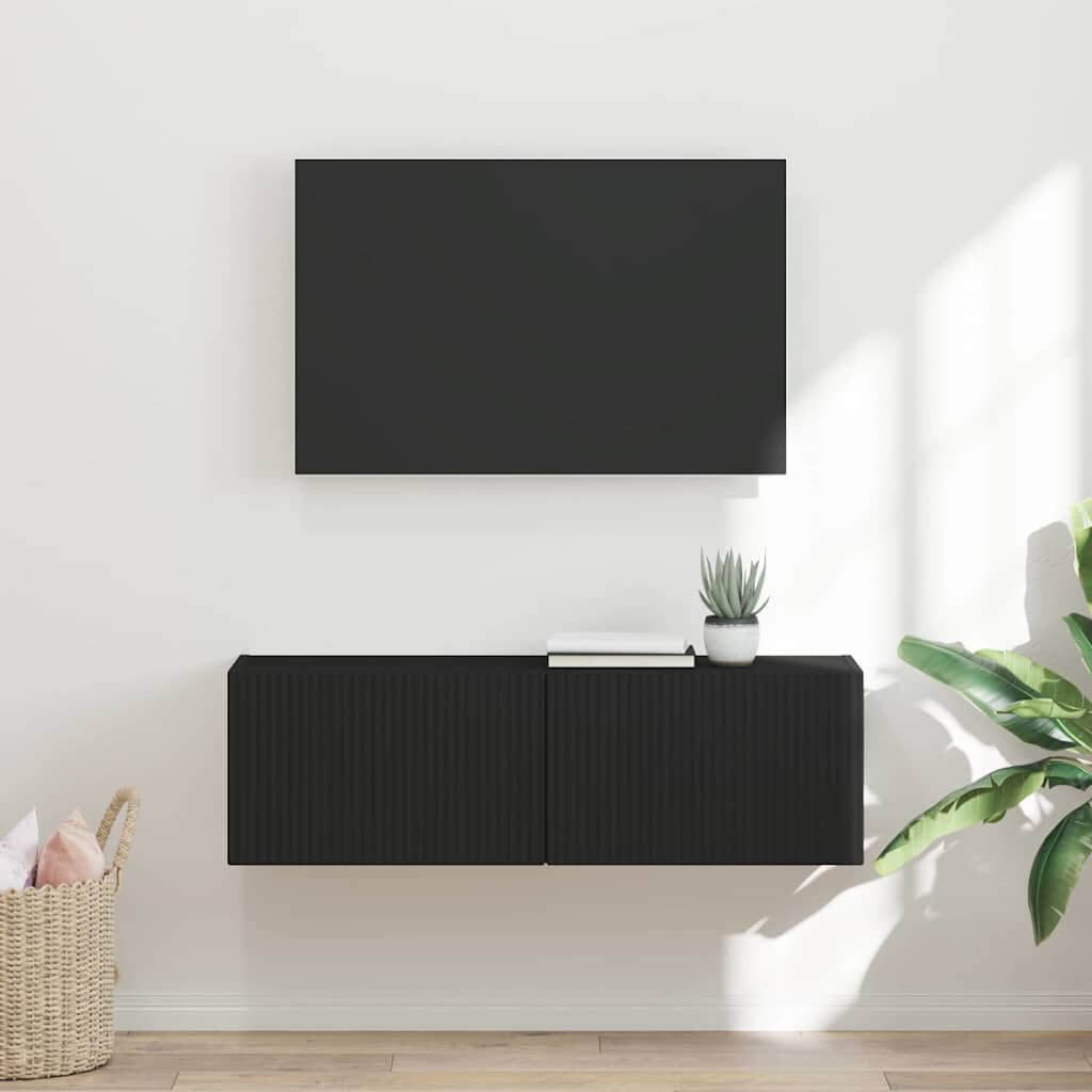vidaXL TV стенен шкаф 98 x 31 x 295 см Черно Инженерна дървесина