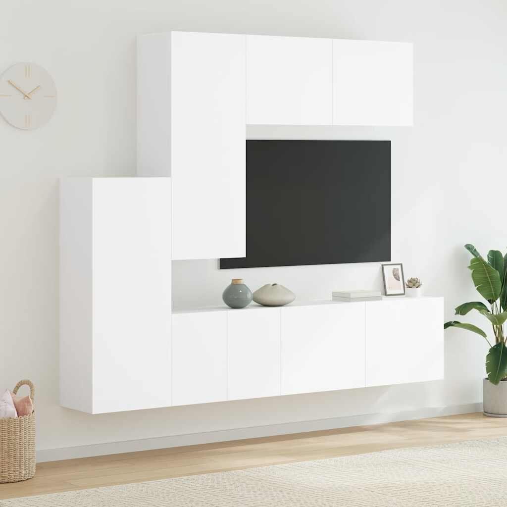 vidaXL ТВ стенни модули 5 части бели инженерно дърво