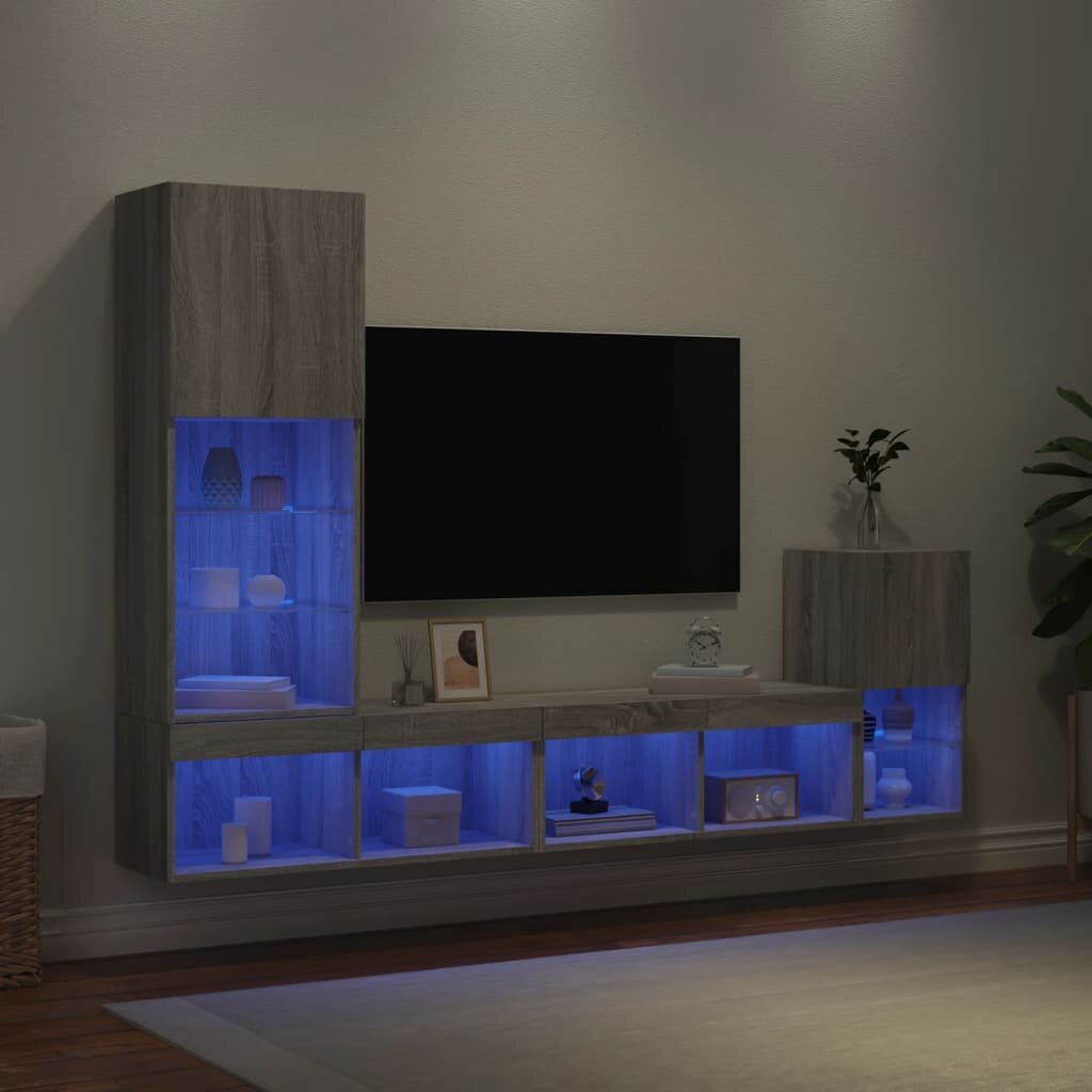 vidaXL ТВ стенни модули с LED 4 части сив сонома инженерно дърво