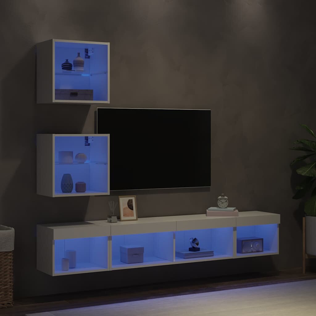 vidaXL ТВ стенни модули с LED 5 части бели инженерно дърво