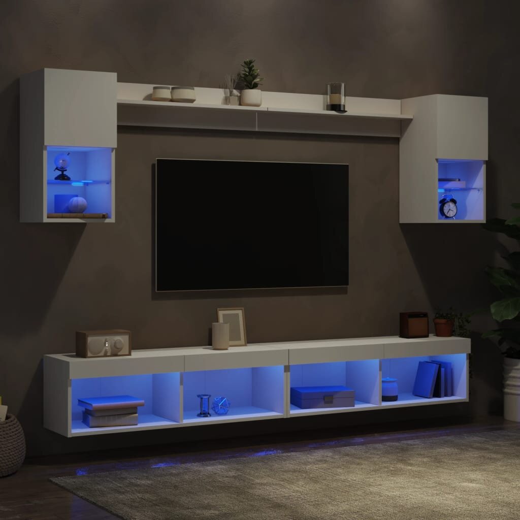 vidaXL ТВ стенни модули с LED 6 части бели инженерно дърво