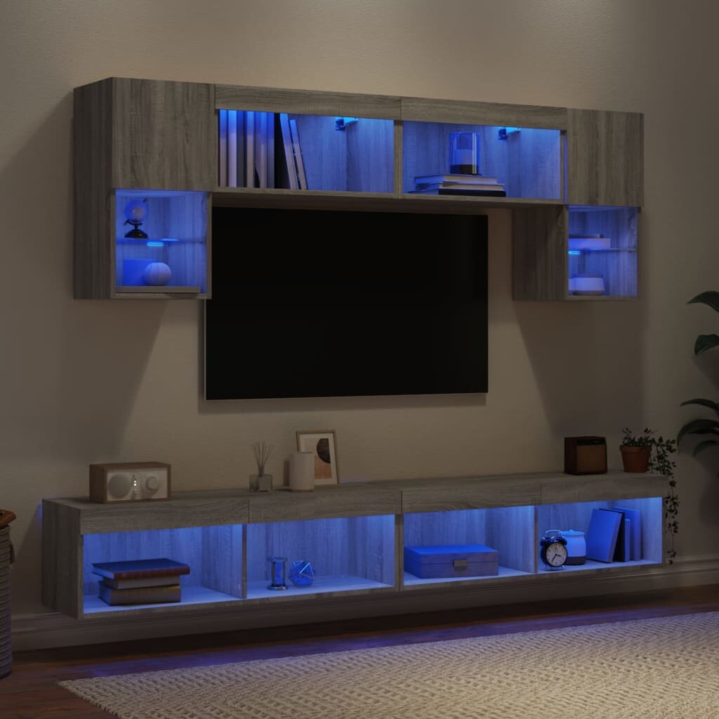 vidaXL ТВ стенни модули с LED 6 части сив сонома инженерно дърво
