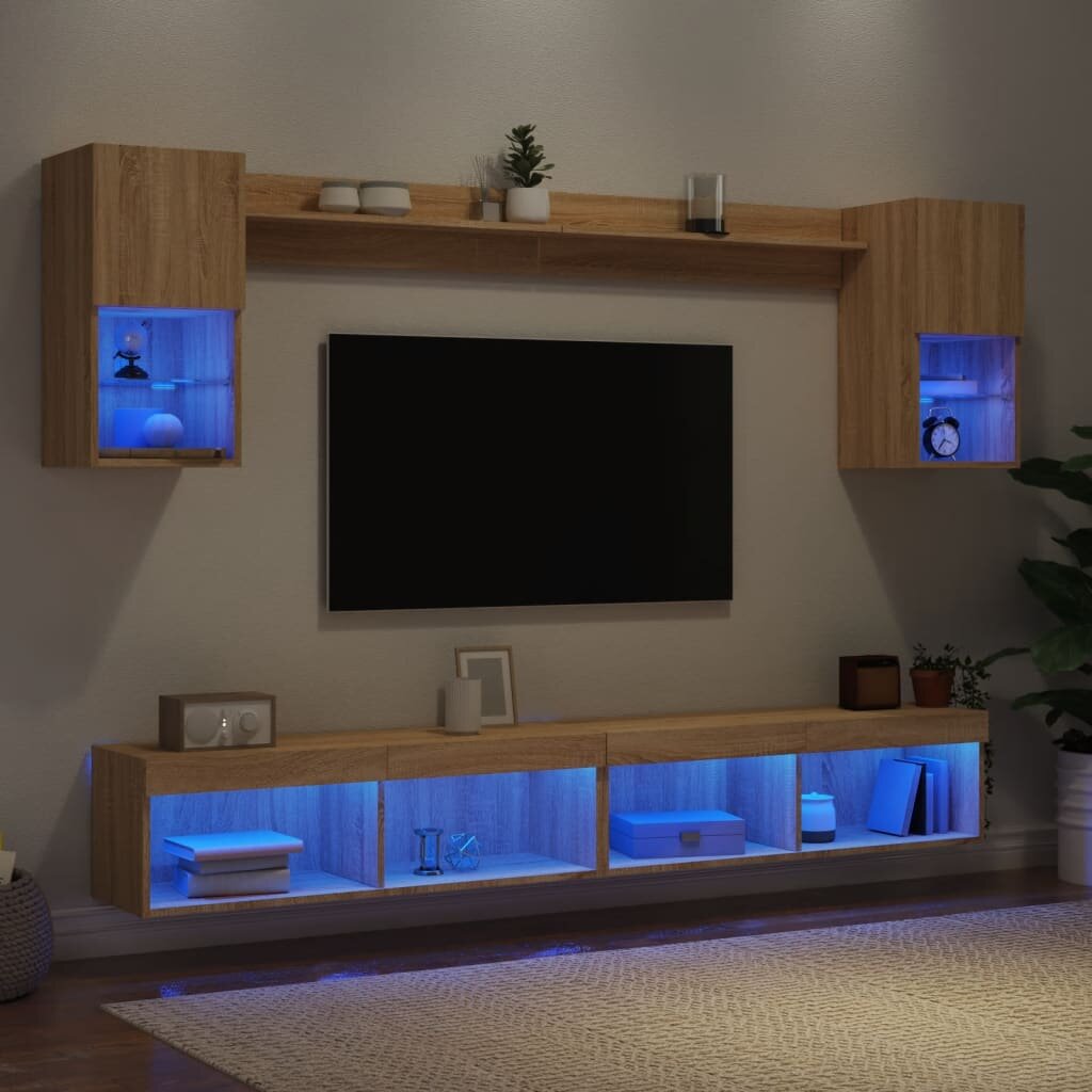 vidaXL ТВ стенни модули с LED 6 части сонома дъб инженерно дърво