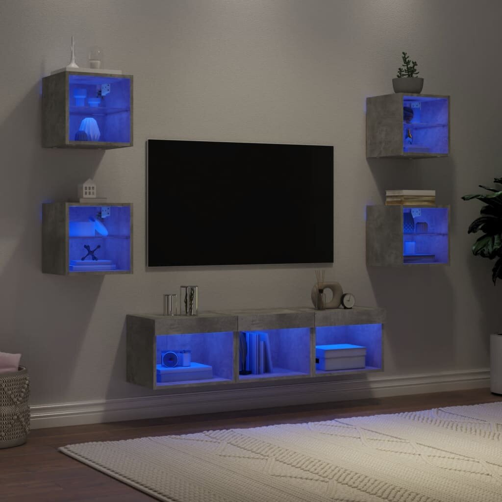 vidaXL ТВ стенни модули с LED 7 части бетонно сиви инженерно дърво