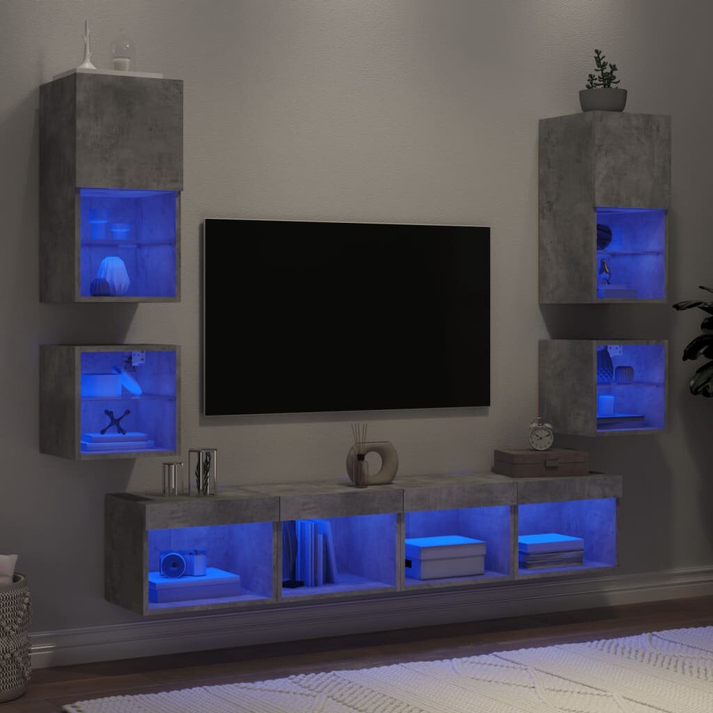 vidaXL ТВ стенни модули с LED 8 части бетонно сиви инженерно дърво