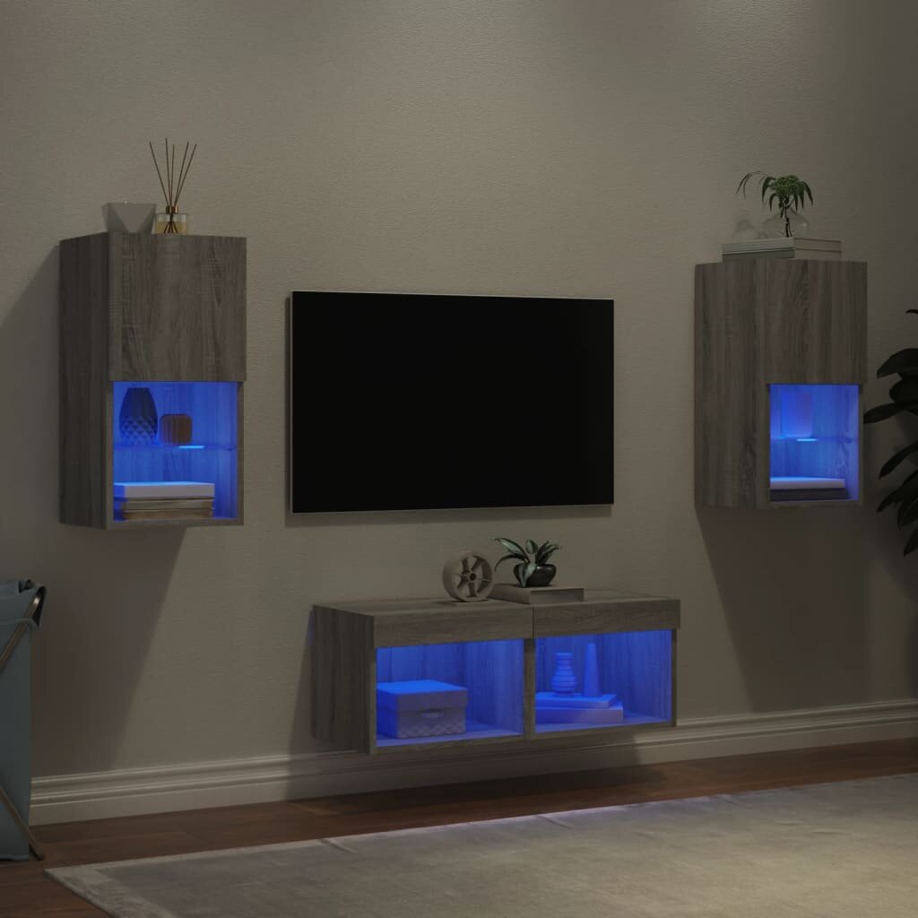 vidaXL ТВ стенни шкафове 4 части с LED светлини сив сонома