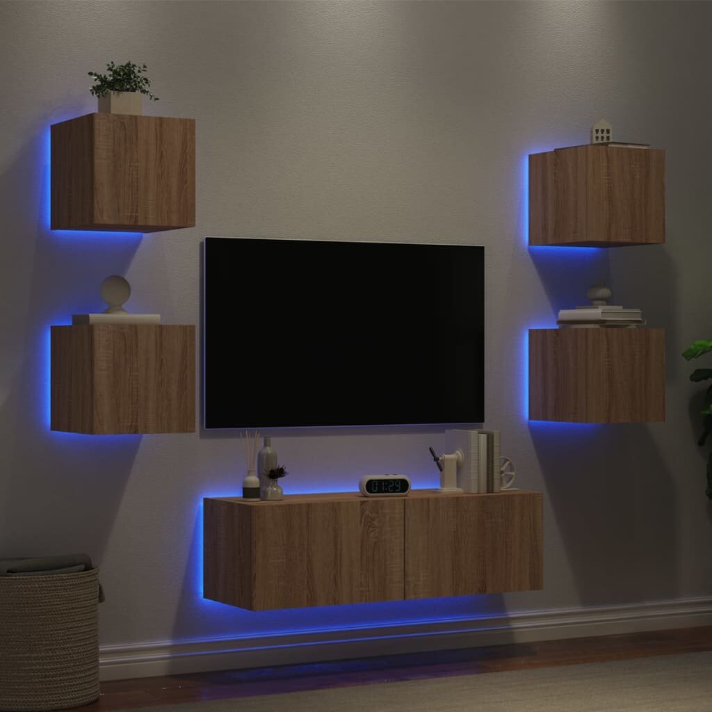 vidaXL ТВ стенни шкафове 5 части с LED светлини сонома дъб