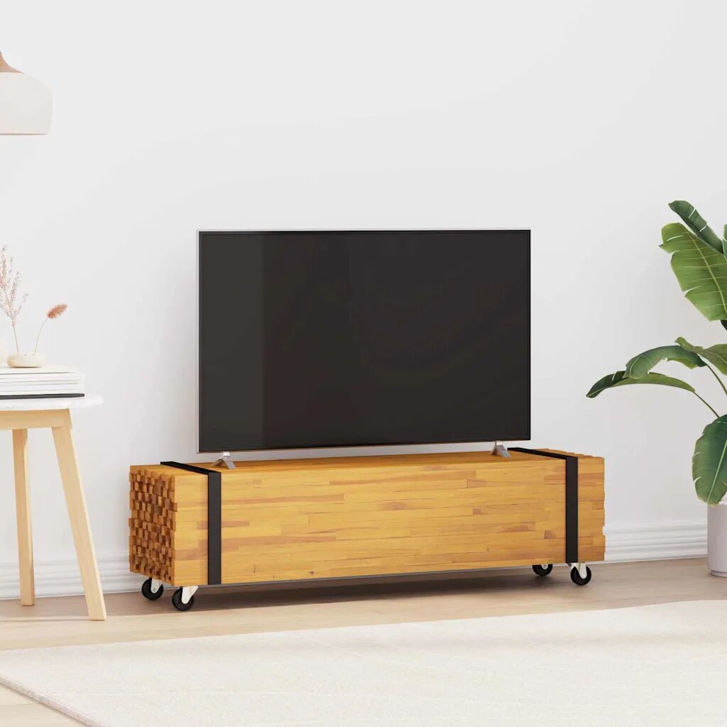 vidaXL ТВ стойка 110 x 30 x 30 см Кафяво Солидно тиково дърво
