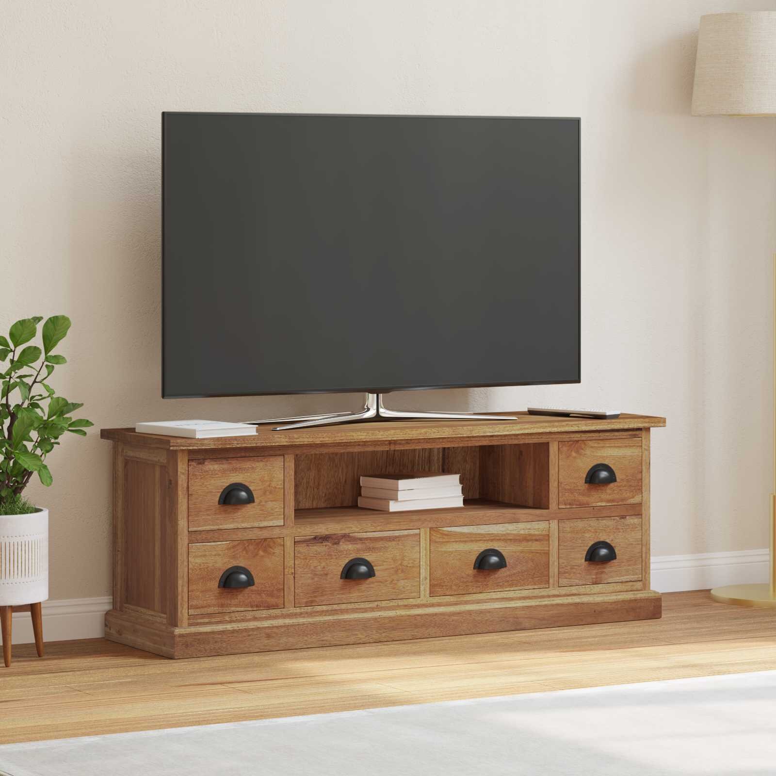 vidaXL ТВ стойка 110 x 30 x 40 cm Естествен Солидно тиково дърво