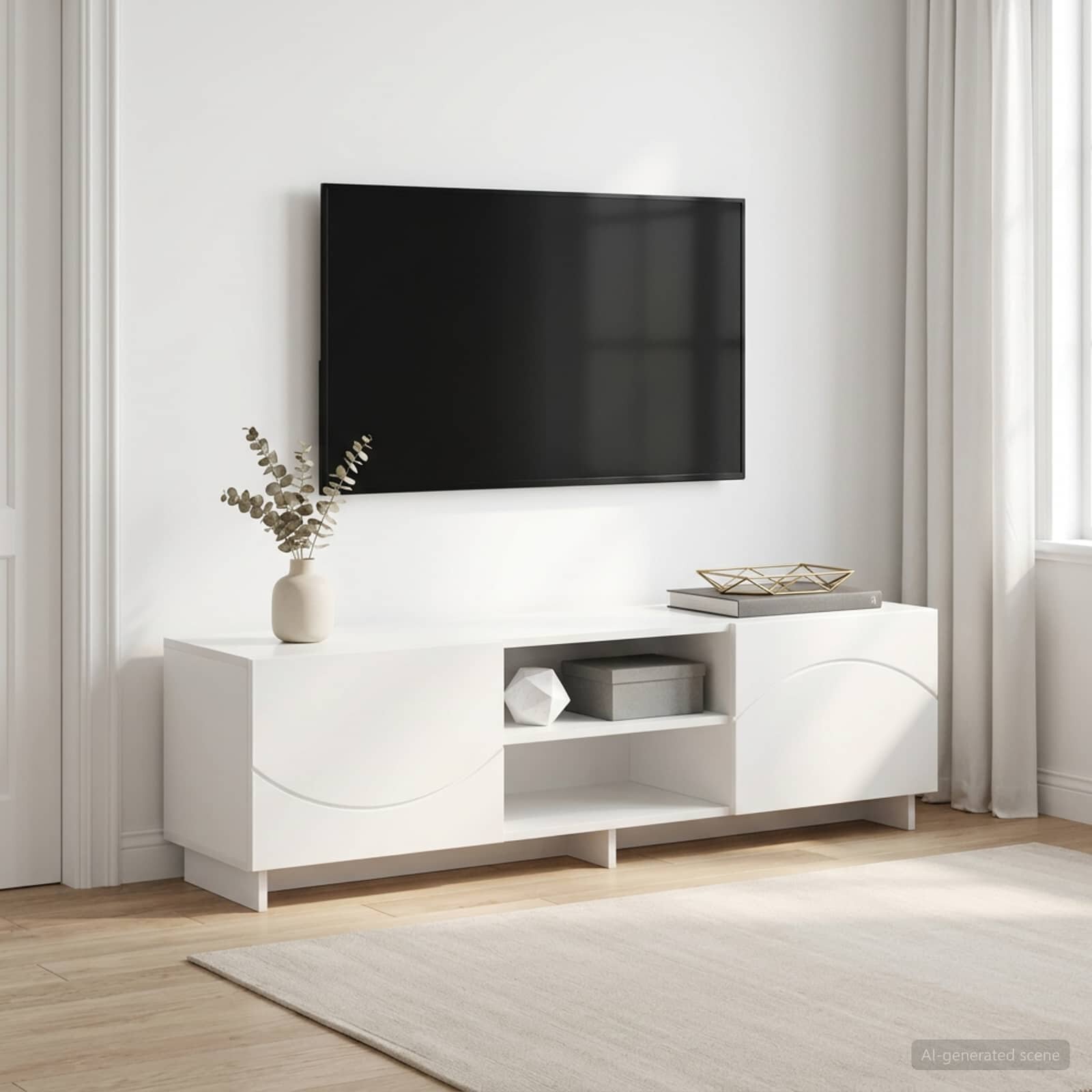vidaXL ТВ стойка 140 x 345 x 40 cm Бяло Инженерна дървесина