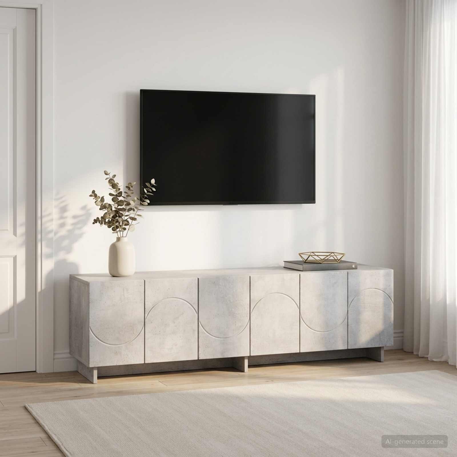 vidaXL ТВ стойка 140 x 345 x 40 см Бетонно сиво Инженерна дървесина