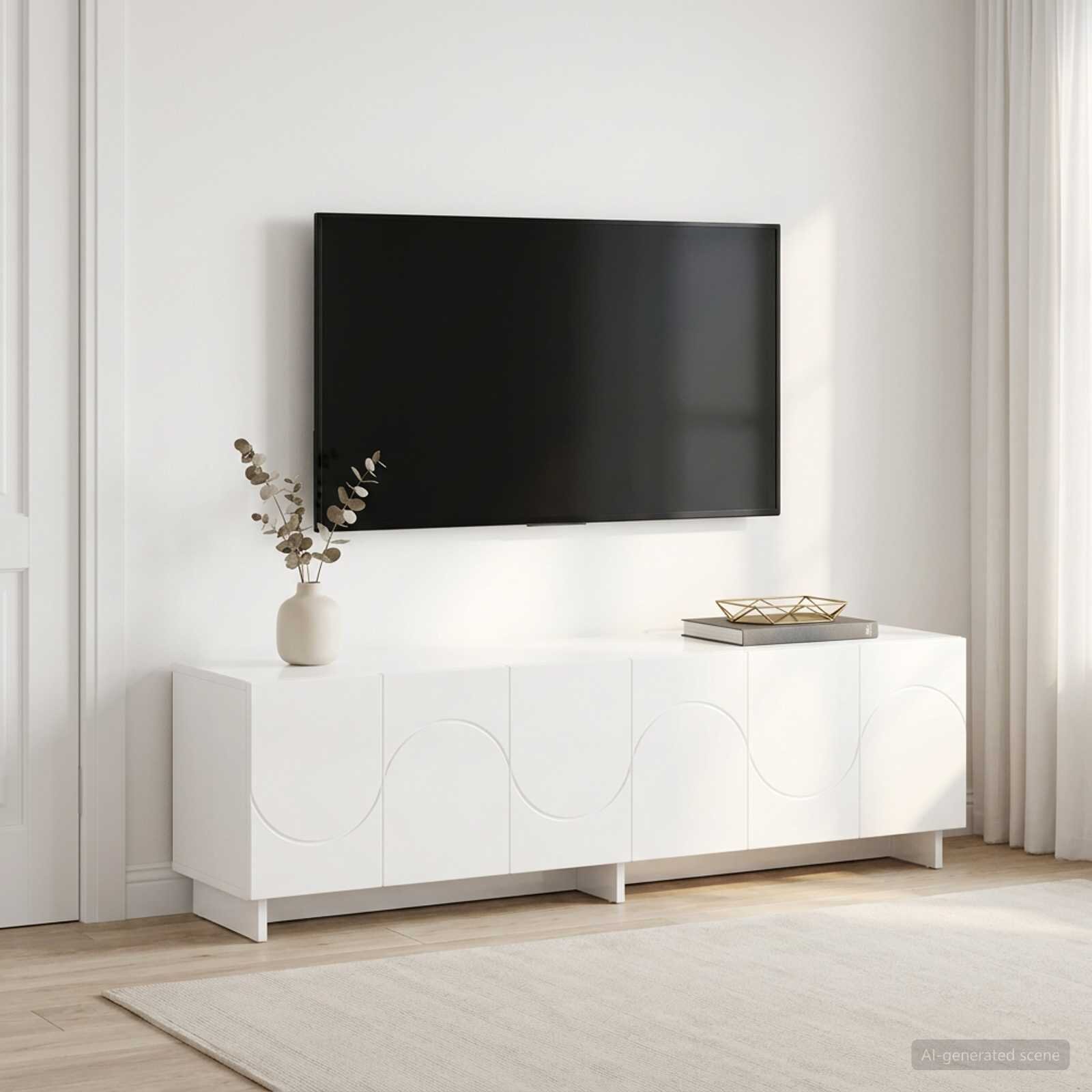 vidaXL ТВ стойка 140 x 345 x 40 см Бял гланц Инженерна дървесина