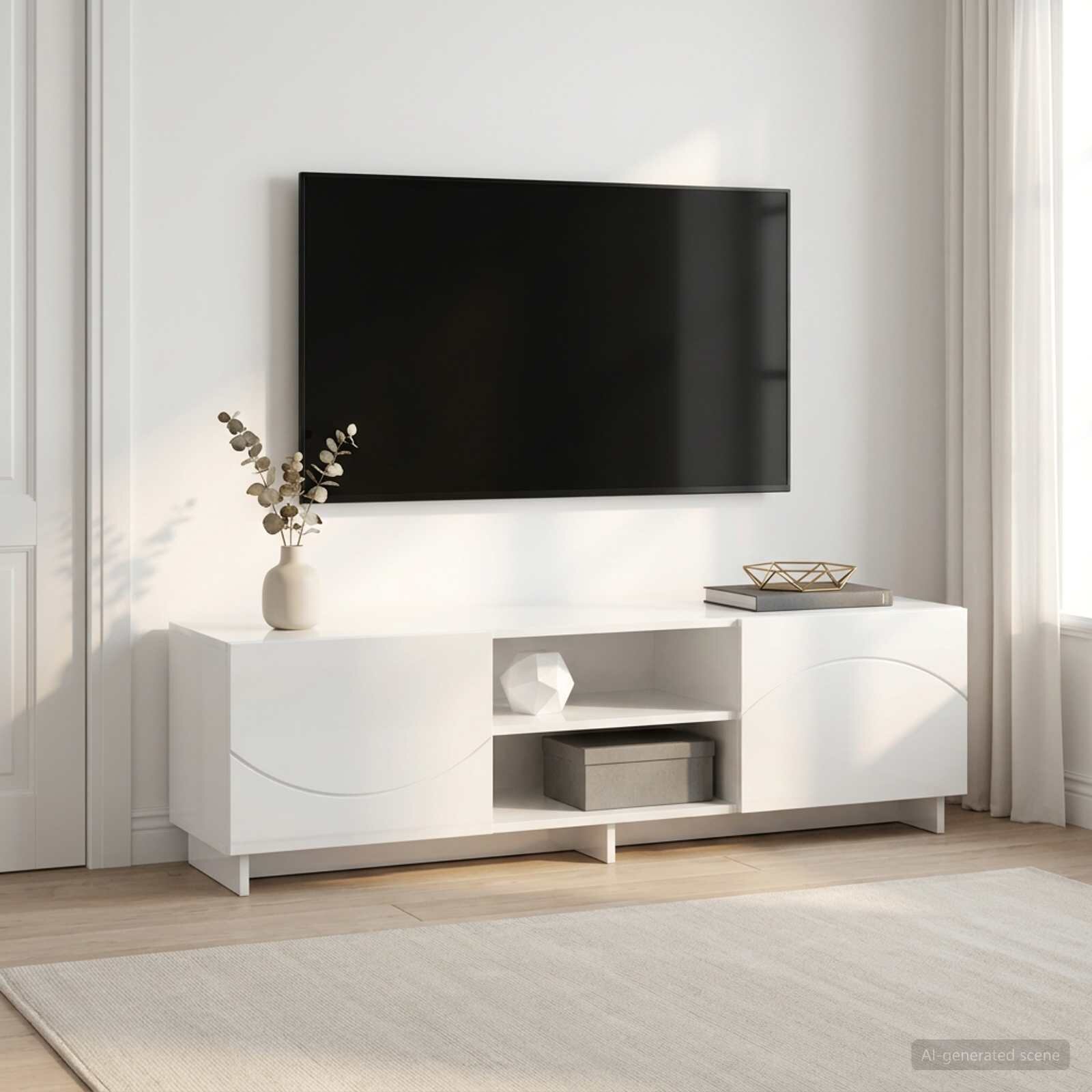 vidaXL ТВ стойка 140 x 345 x 40 см Бял гланц Инженерна дървесина