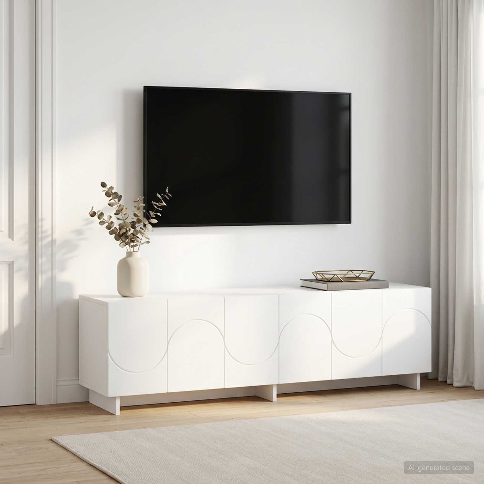 vidaXL ТВ стойка 140 x 345 x 40 см Бяло Инженерна дървесина