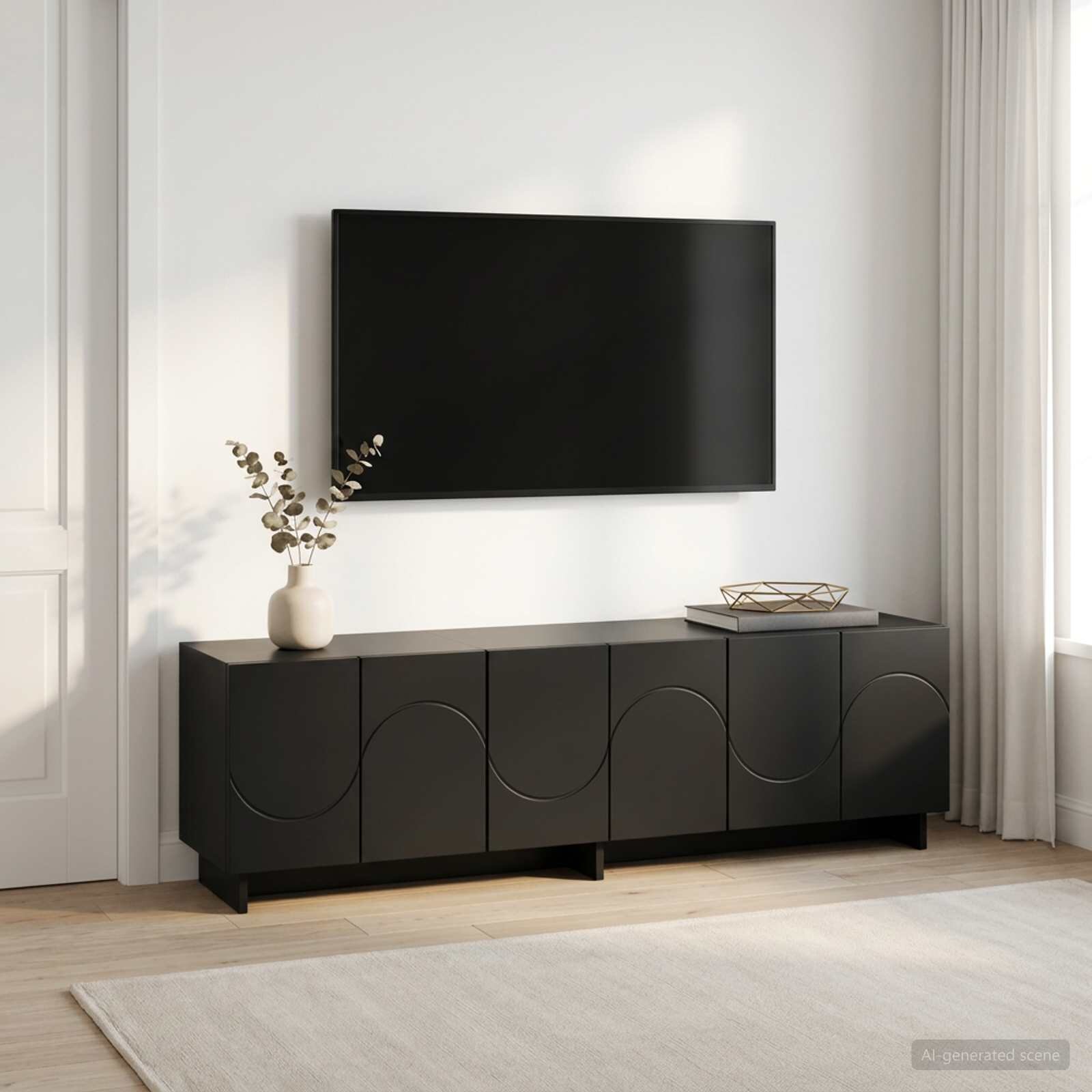 vidaXL ТВ стойка 140 x 345 x 40 см Черно Инженерна дървесина