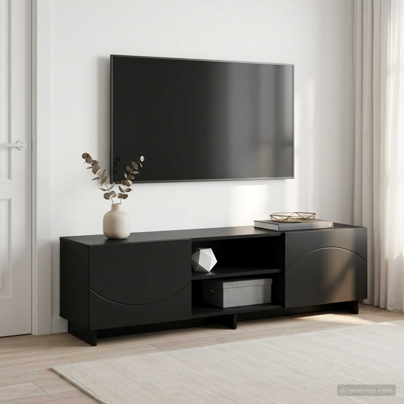 vidaXL ТВ стойка 140 x 345 x 40 см Черно Инженерна дървесина