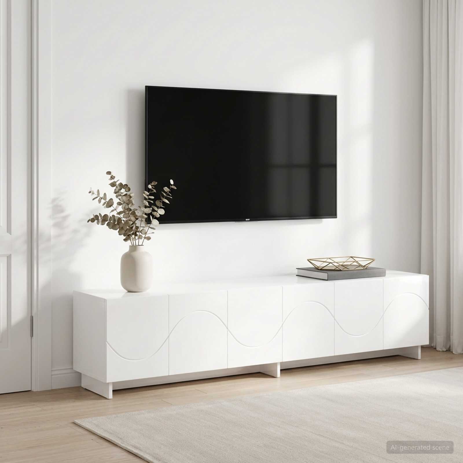 vidaXL ТВ стойка 180 x 345 x 40 cm Бял гланц Инженерна дървесина