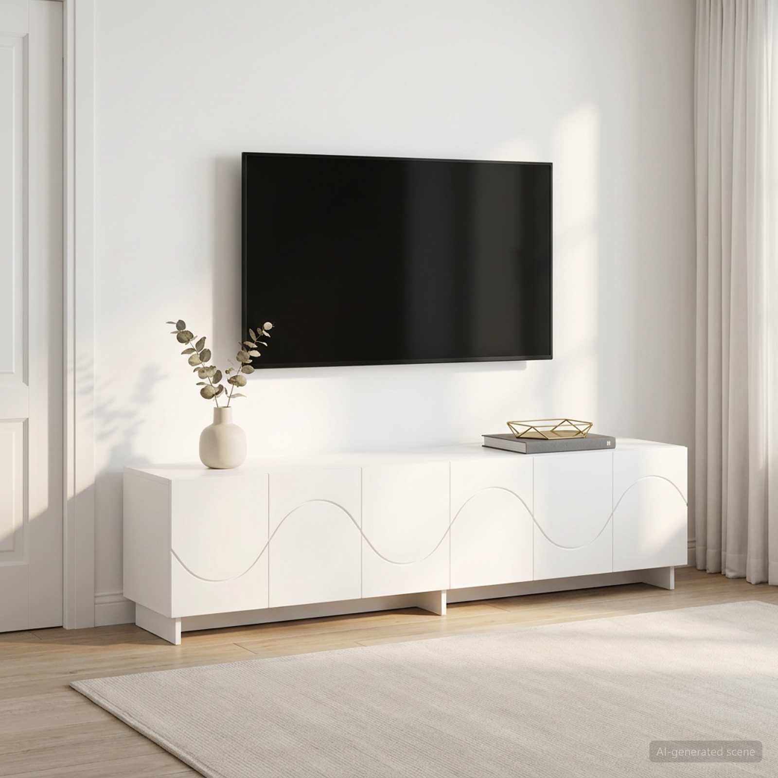 vidaXL ТВ стойка 180 x 345 x 40 cm Бяло Инженерна дървесина