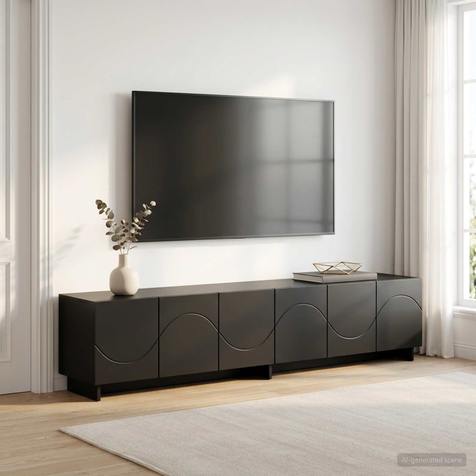 vidaXL ТВ стойка 180 x 345 x 40 cm Черно Инженерна дървесина