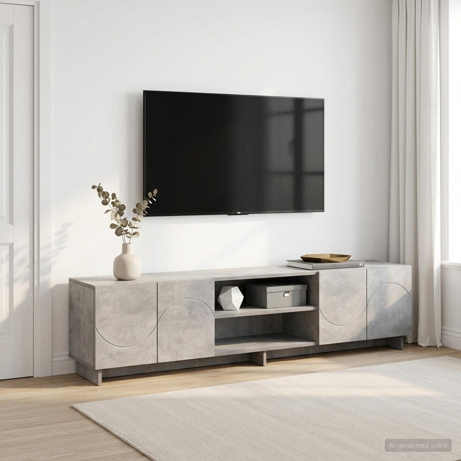 vidaXL ТВ стойка 180 x 345 x 40 см Бетонно сиво Инженерна дървесина