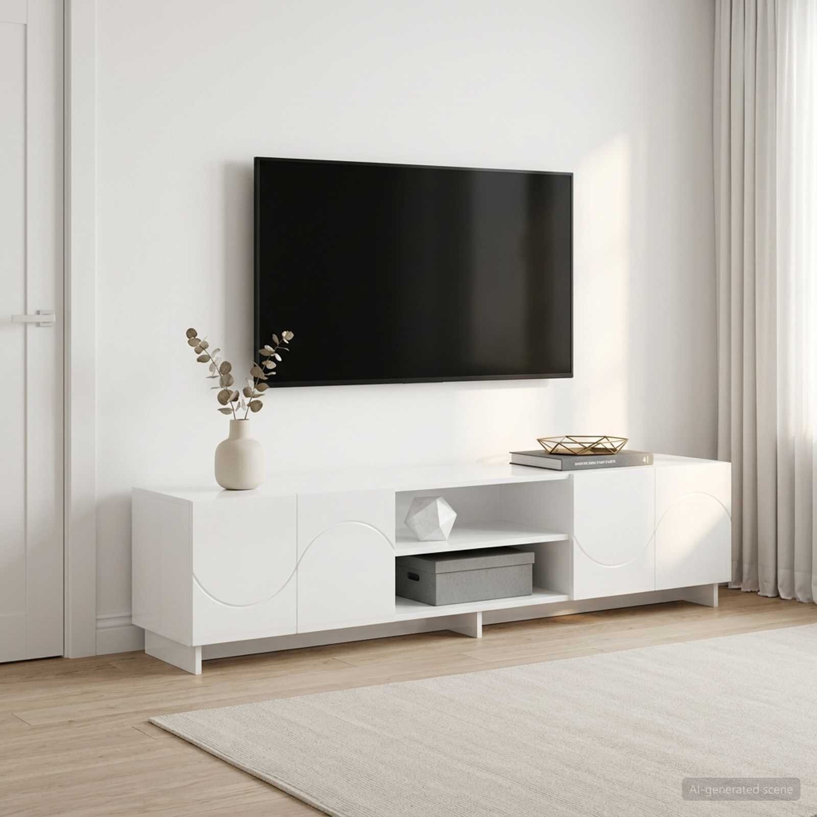 vidaXL ТВ стойка 180 x 345 x 40 см Бял гланц Инженерна дървесина